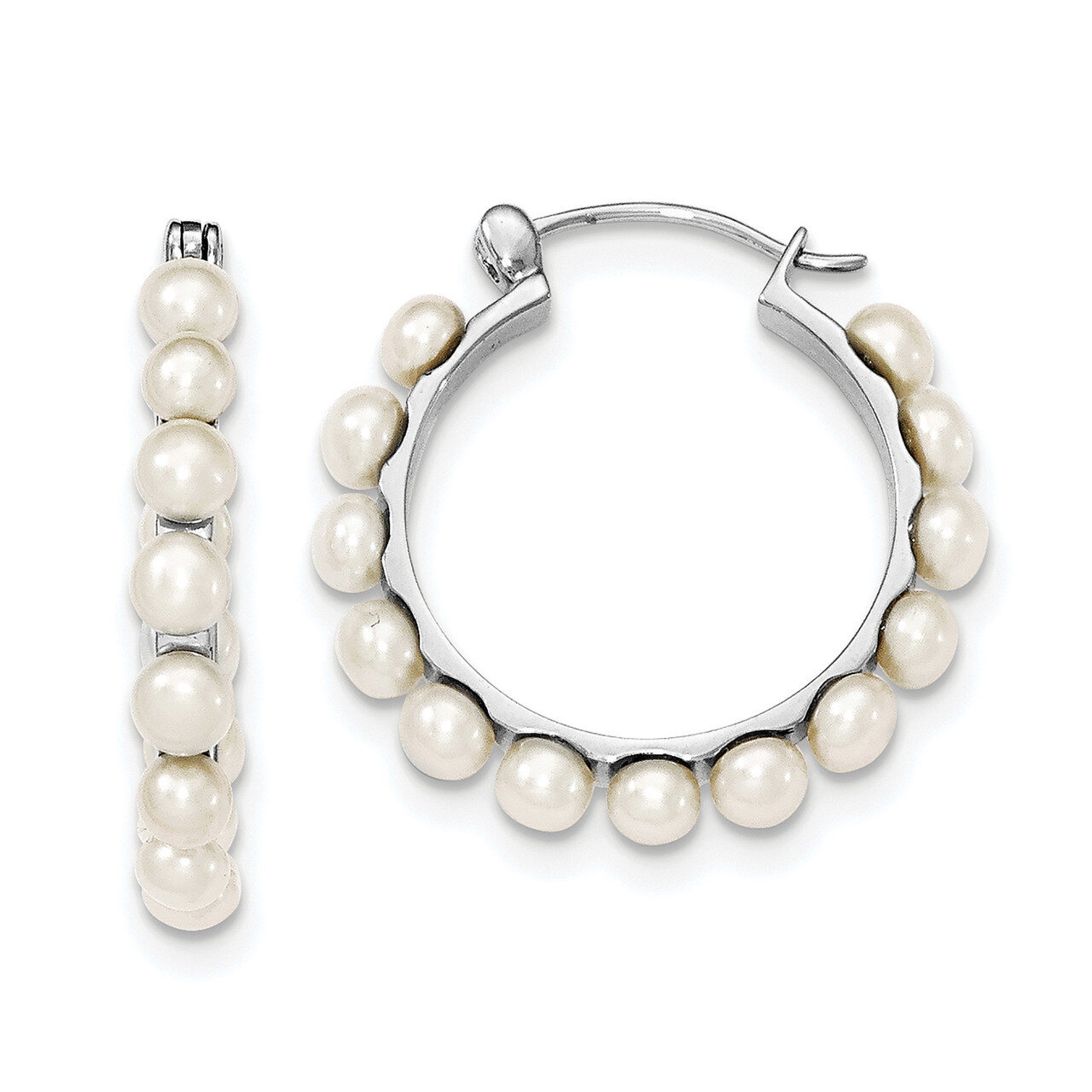 4-5mm White Cultured Freshwater Pearl Hoop Earringss Sterling Silver Rhodium-plated QE12753, MPN: Q…