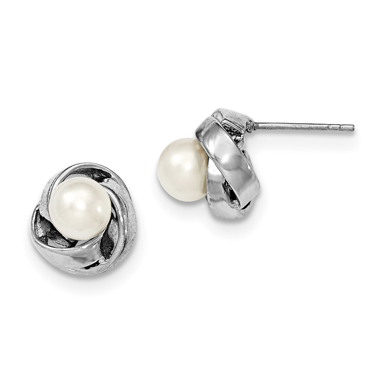 6-7mm White Cultured Freshwater Pearl Post Earrings Sterling Silver Rhodium-plated QE12757, MPN: QE…