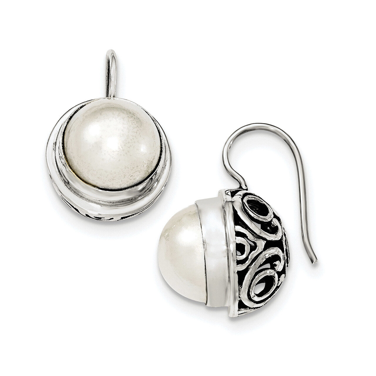 12-12.5 mm Cultured Mabe Pearl Earrings Sterling Silver QE12772, MPN: QE12772, 741271853598