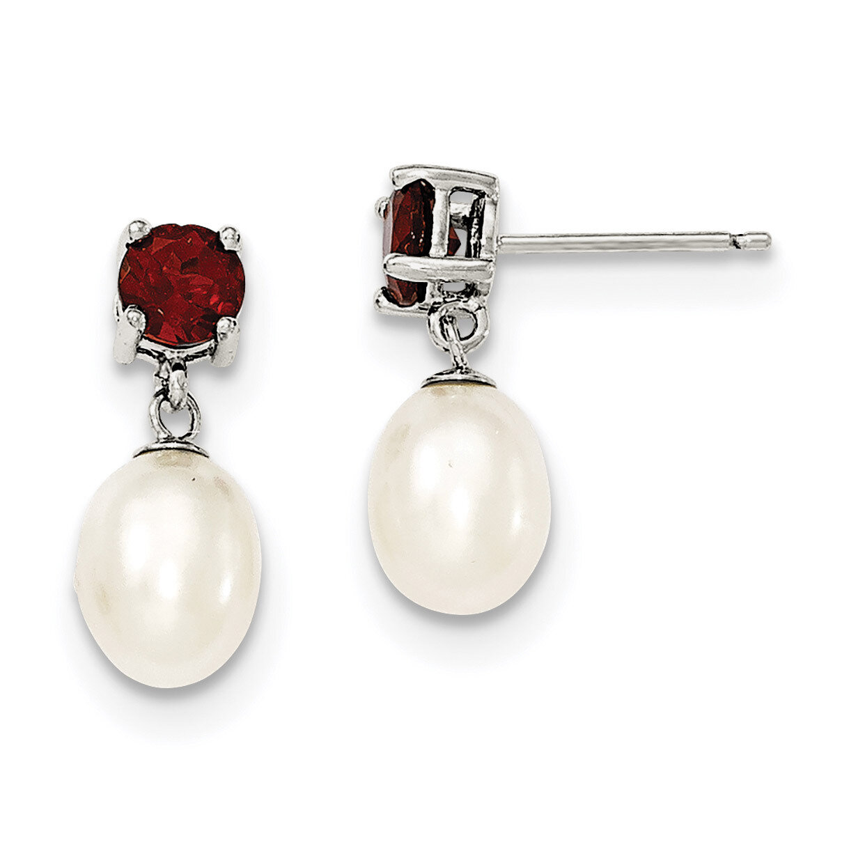 Garnet &amp; 7-8mm Freshwater Cultured Pearl Teardrop Earrings Sterling Silver QE12791, MPN: QE12791, 7…