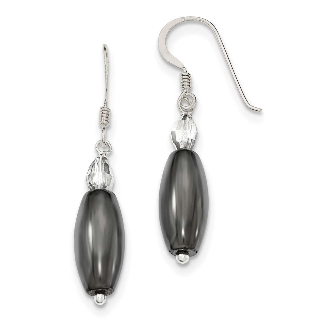 Crystal and Hematite Shepherd Hook Earrings Sterling Silver QE12824