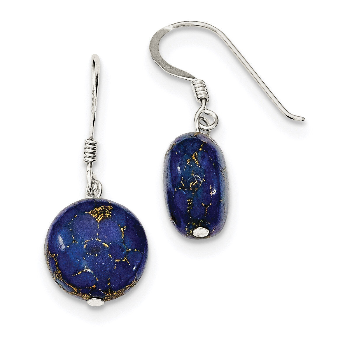 Gold and Lapis Reconstructed Stone Earrings Sterling Silver QE12833