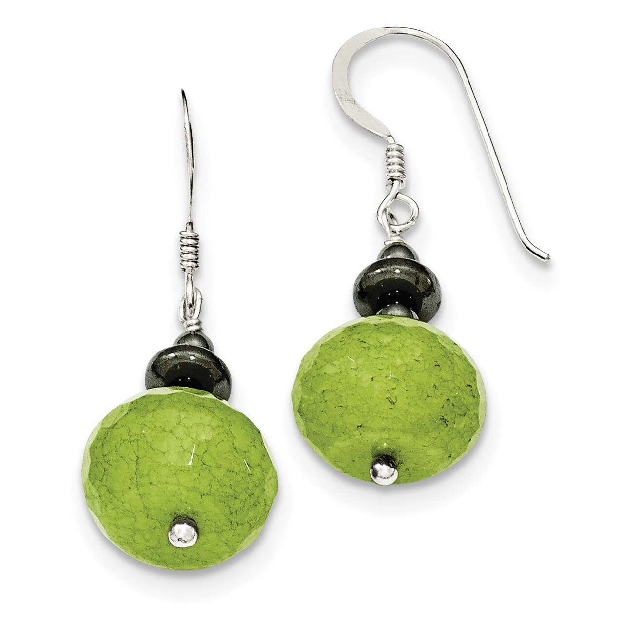 Green Jade and Hematite Earrings Sterling Silver QE12838