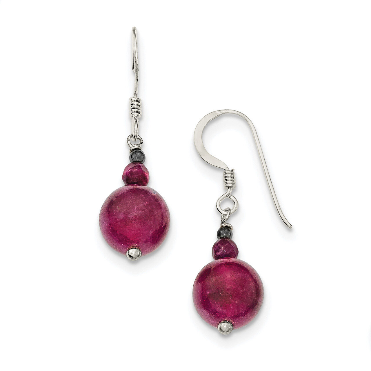 Purple Coral Hematite and Purple Jade Earrings Sterling Silver QE12856, MPN: QE12856, 191101319655