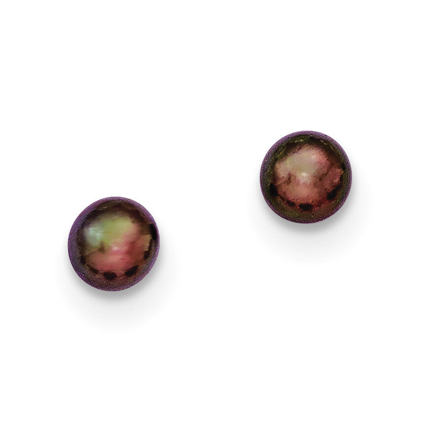 5-6mm Black Freshwater Cultured Button Pearl Stud Earrings Sterling Silver QE12871