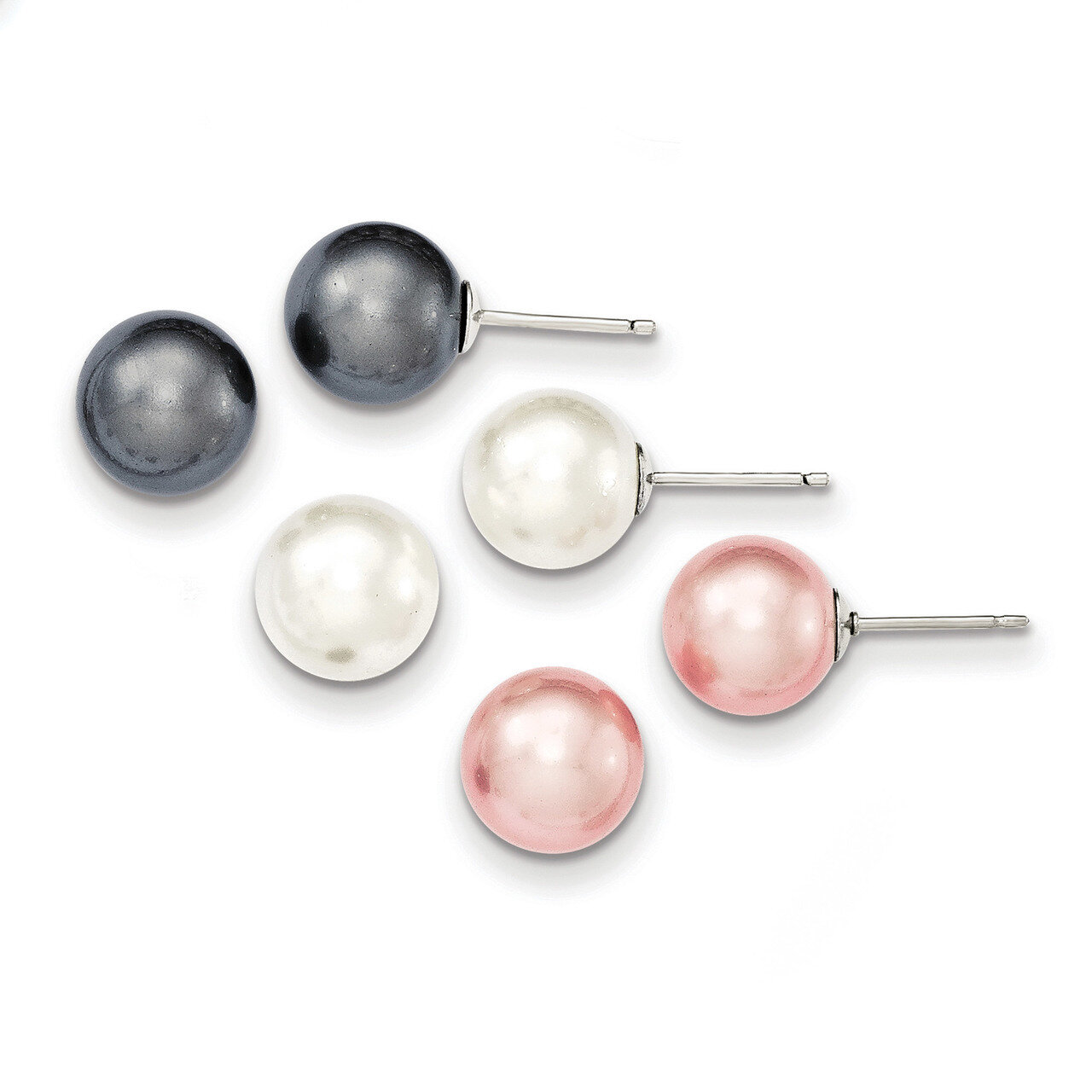 10mm White Rose &amp; Grey Shell Bead Boxed Earring Set Sterling Silver QE12882SET, MPN: QE12882SET, 74…