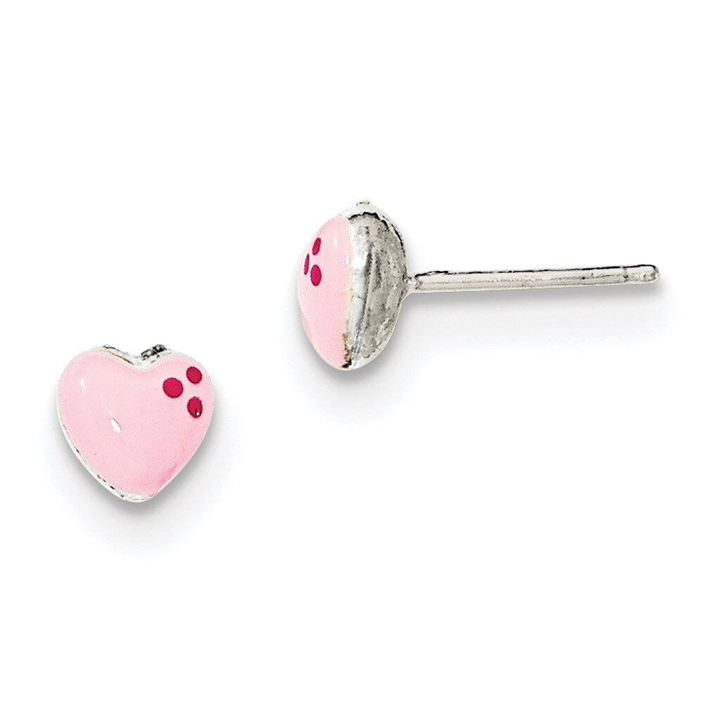 Enameled Heart Post Earrings Sterling Silver Polished QE12892, MPN: QE12892, 191101076978