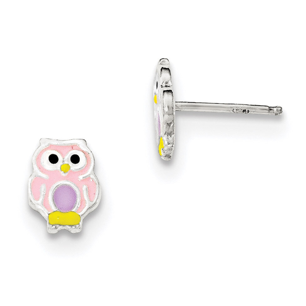 Enameled Owl Post Earrings Sterling Silver Polished QE12900, MPN: QE12900, 191101110993