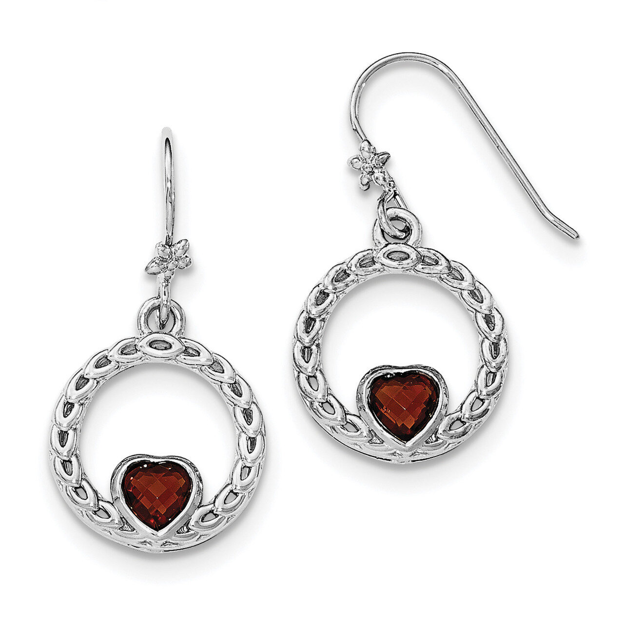 Garnet Heart Dangle Earring Sterling Silver Rhodium-plated QE12918GA, MPN: QE12918GA, 191101039003