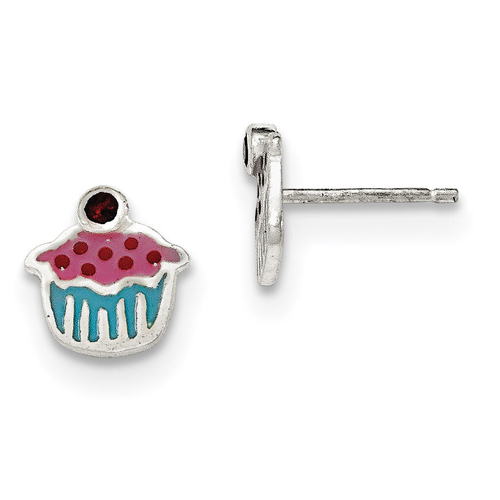 Enamel Garnet Cupcake Childs Post Earrings Sterling Silver Polished QE12922, MPN: QE12922, 19110123…
