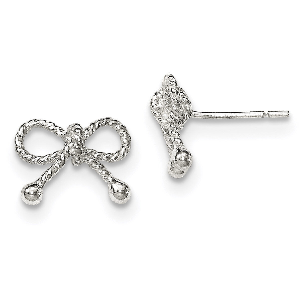Bow Post Earrings Sterling Silver Polished and Textured QE12927, MPN: QE12927, 191101229534