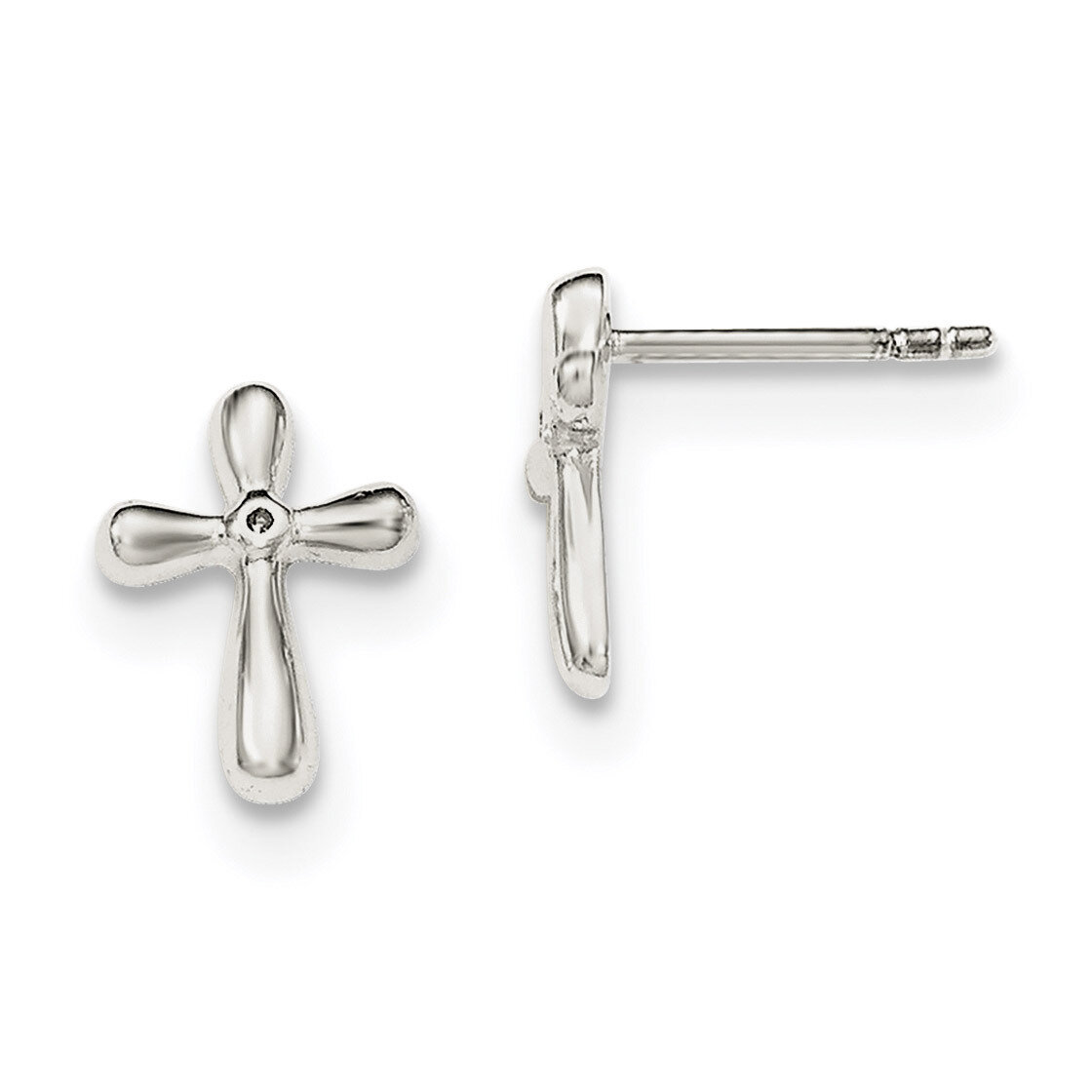 Diamond Cross Post Earrings Sterling Silver Polished QE12933, MPN: QE12933, 886774760971