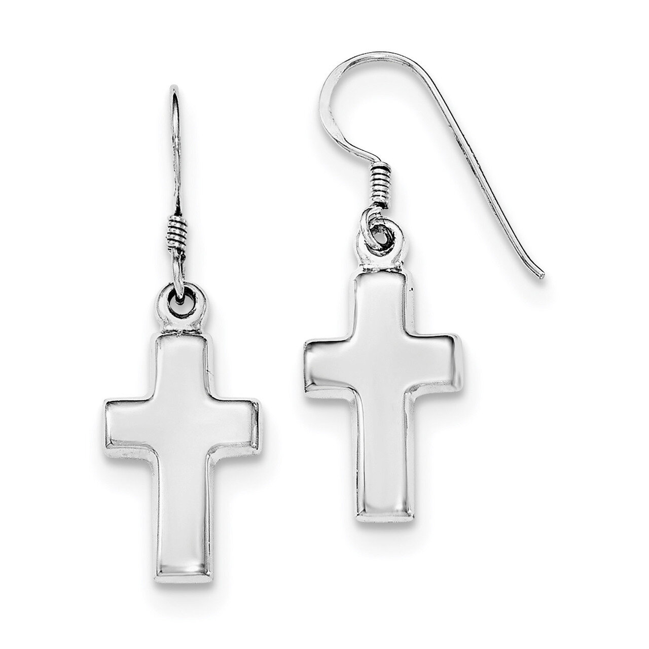 Cross Dangle Shepherd Hook Earrings Sterling Silver Rhodium-plated Polished QE12940, MPN: QE12940, …