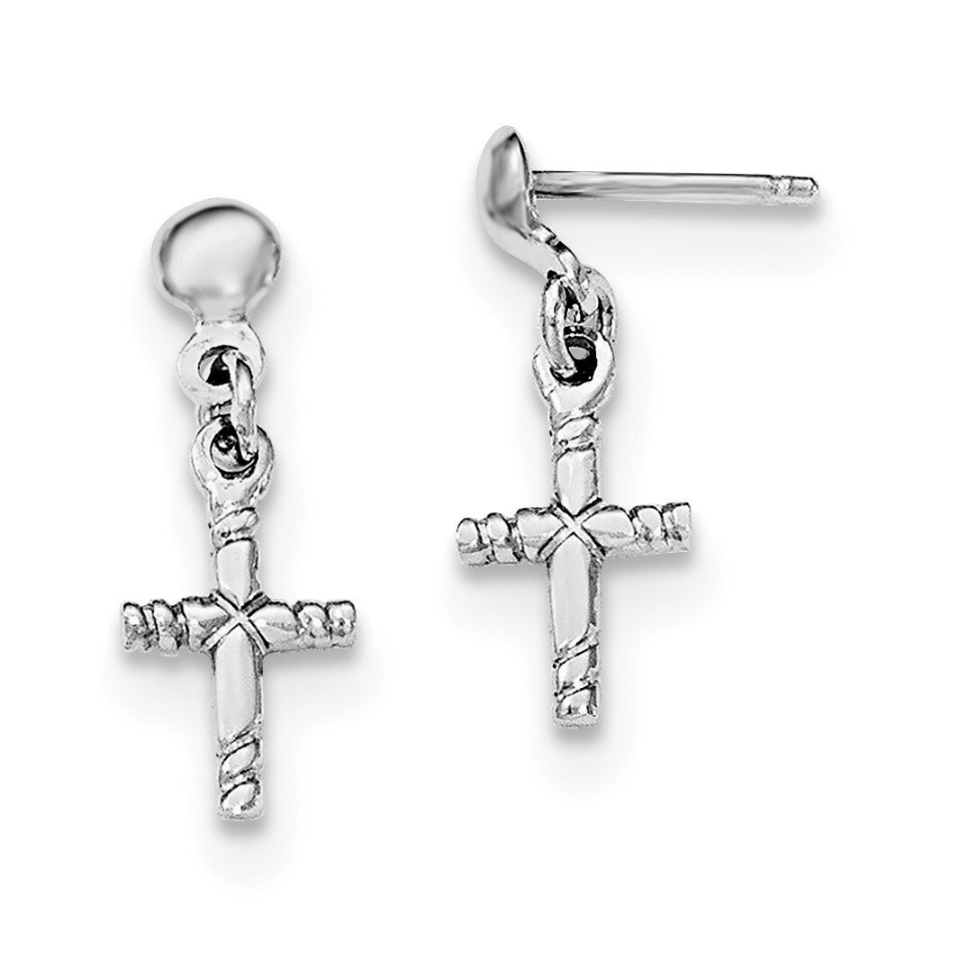 Cross Post Dangle Earrings Sterling Silver Rhodium-plated Polished QE12941, MPN: QE12941, 191101229…
