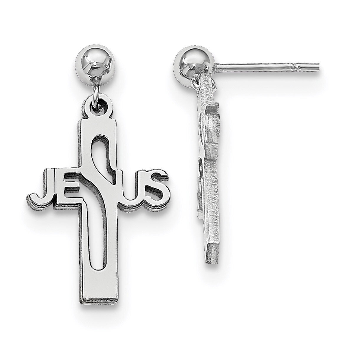 Jesus Cross Post Dangle Earrings Sterling Silver QE12979