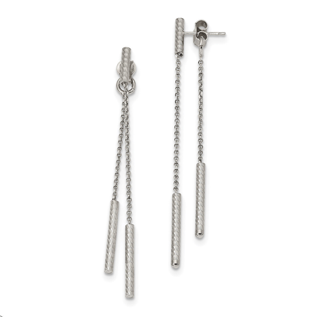 Texture Bar Front &amp; Back Dangle Post Earrings Sterling Silver Rhodium QE13036, MPN: QE13036, 191101…