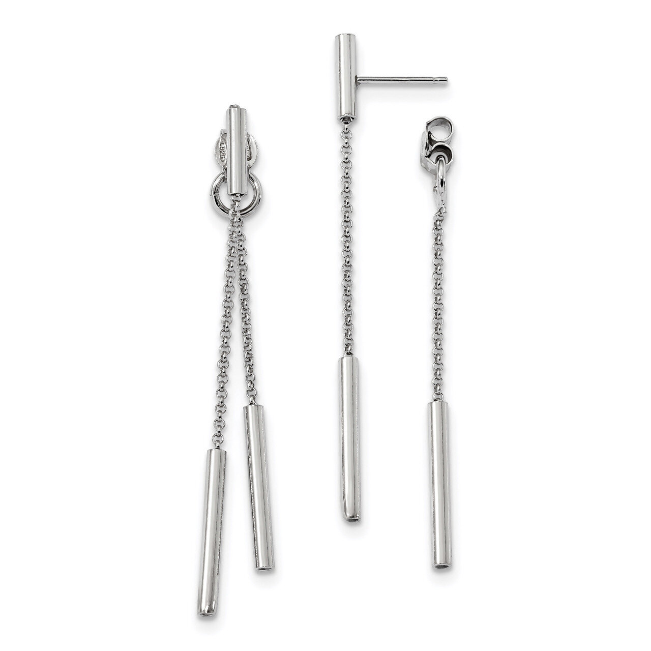 Bar &amp; Chain Front &amp; Back Dangle Post Earring Sterling Silver Rhodium-plated QE13040, MPN: QE13040, …