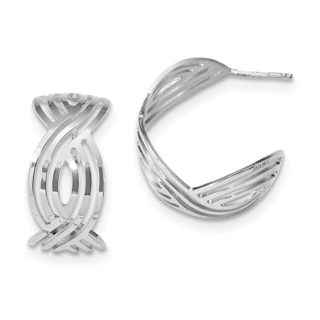 Post Hoop Earrings Sterling Silver Rhodium-plated Polished QE13042