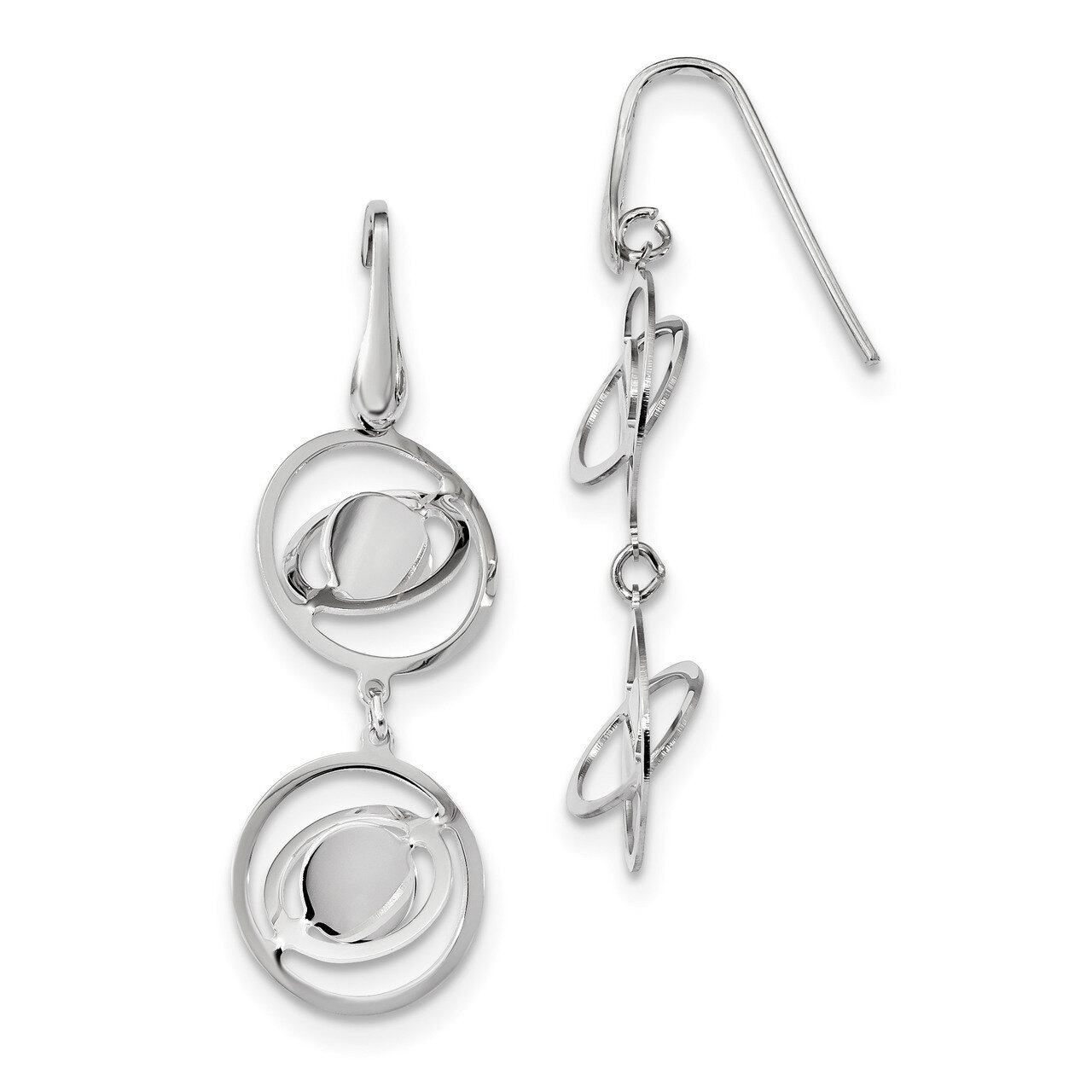Twisted Circles Shepherd Hook Earrings Sterling Silver Rhodium QE13046