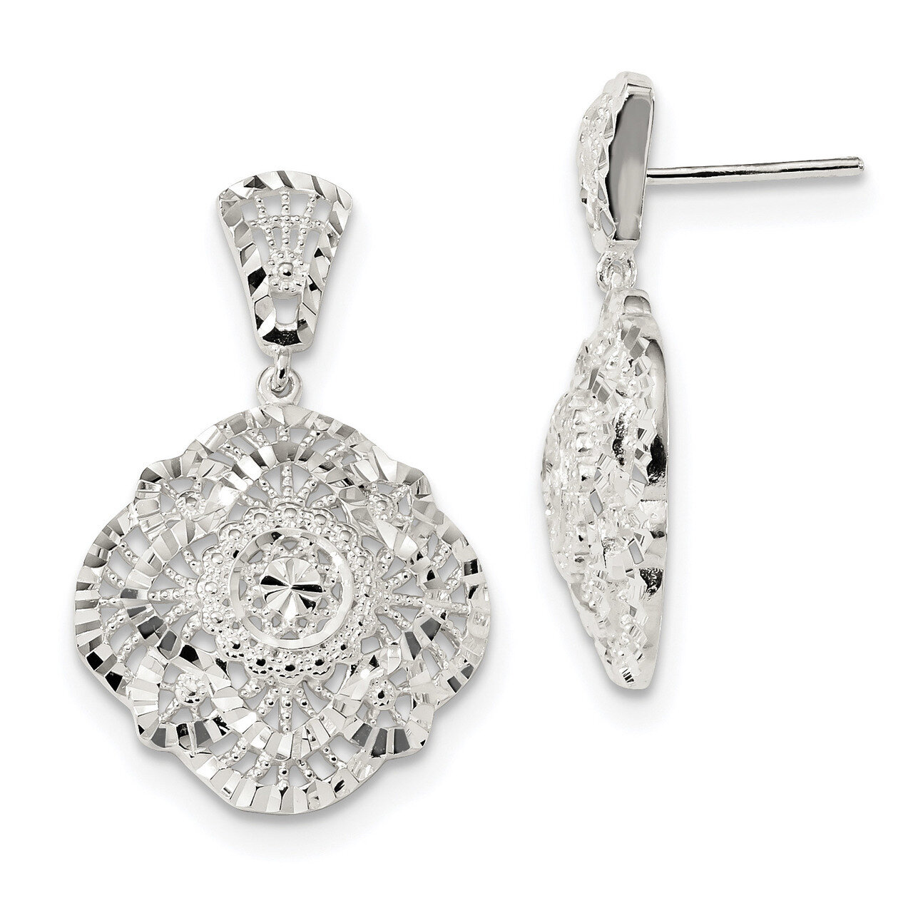 Dangle Post Earrings Sterling Silver Diamond Cut QE13054, MPN: QE13054, 883957970417