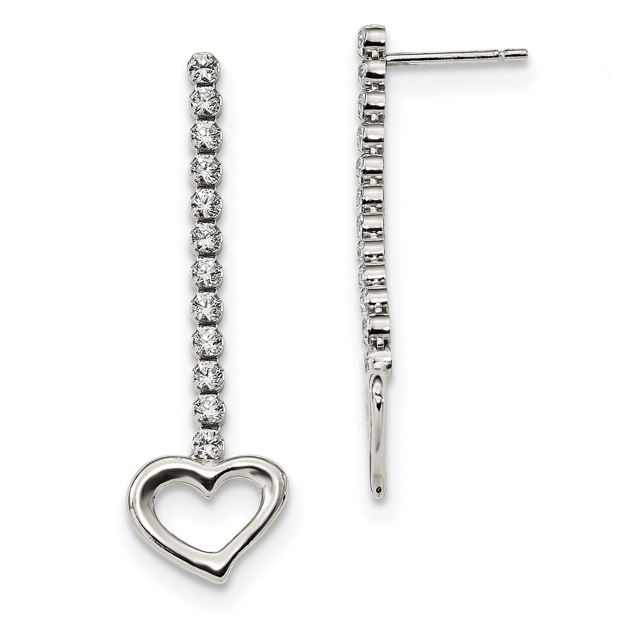 CZ Diamond Dangle Heart Earrings Sterling Silver QE13063, MPN: QE13063,