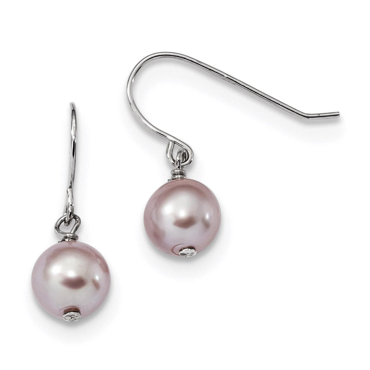 7-8mm Purple Cultured Freshwater Pearl Dangle Earrings Sterling Silver Rhodium-plated QE13096, MPN:…