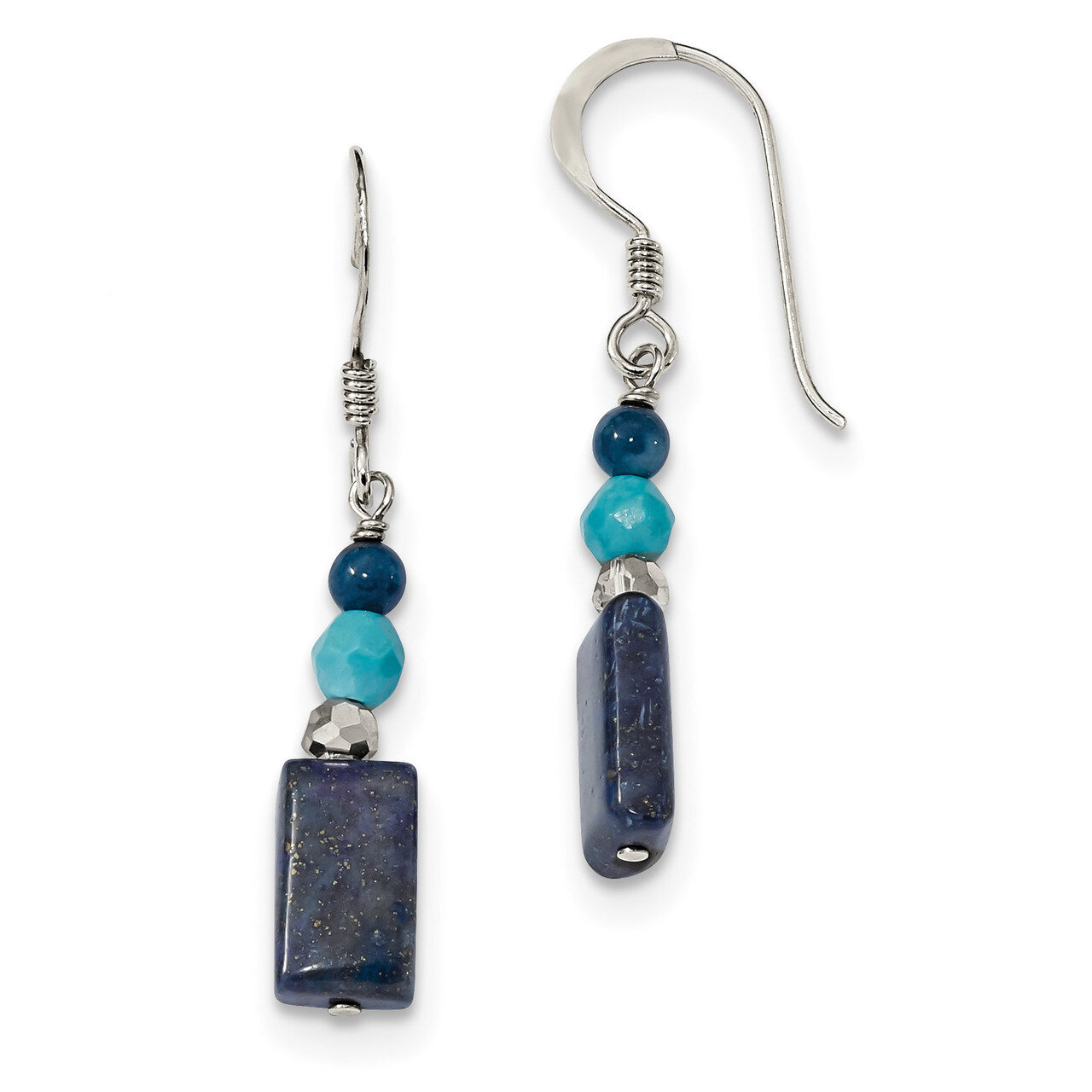 Crystal Iolite Lapis Bl.Quartz Recon.Bl. Magnesite Shep. Hook Earrings Sterling Silver QE13114, MPN…
