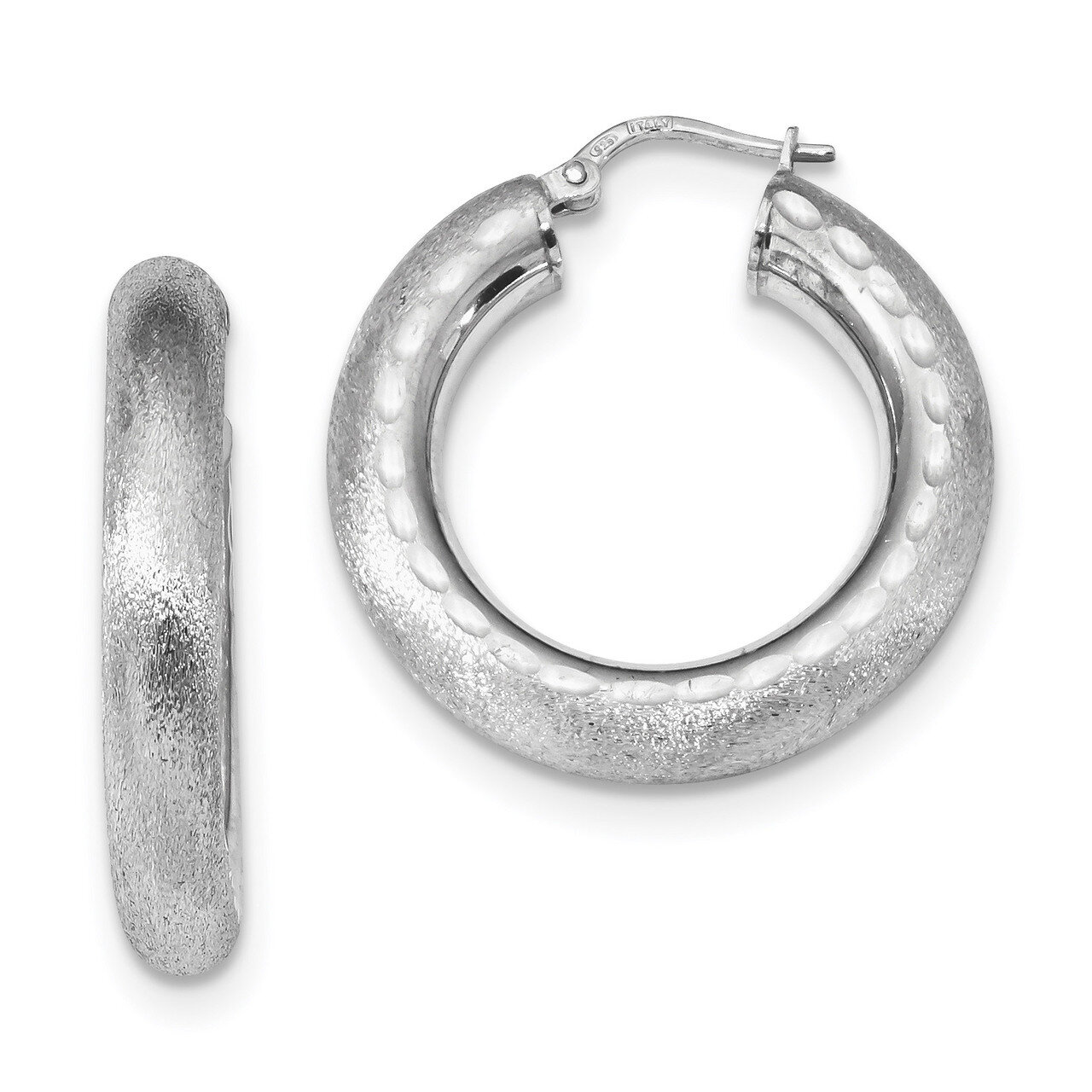Diamond-cut Polished &amp; Satin Hoop Earrings Sterling Silver Rhodium-plated QE13127, MPN: QE13127, 19…