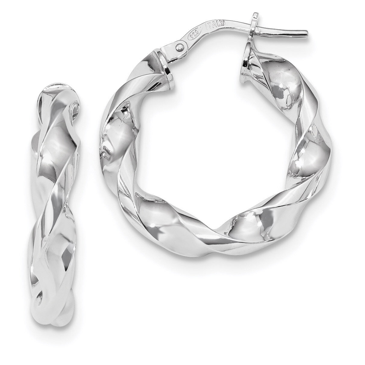 Twisted Hoop Earringss Sterling Silver Rhodium-plated Polished QE13128, MPN: QE13128, 191101232732