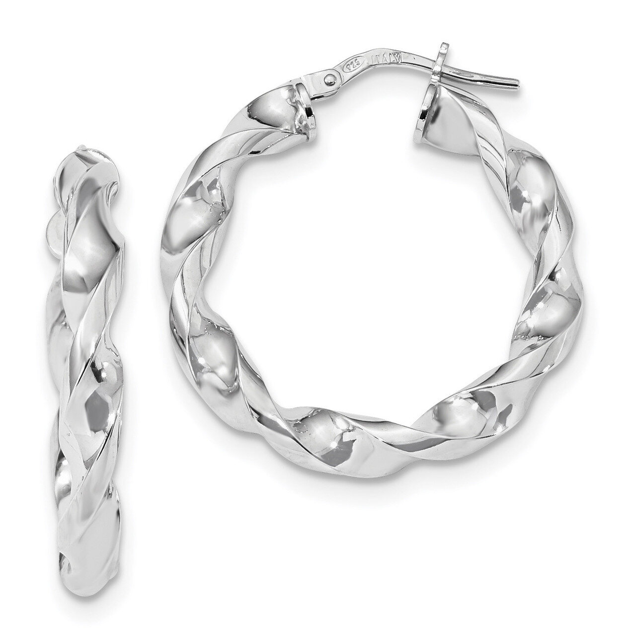 Twisted Hoop Earringss Sterling Silver Rhodium-plated Polished QE13129, MPN: QE13129, 191101856617