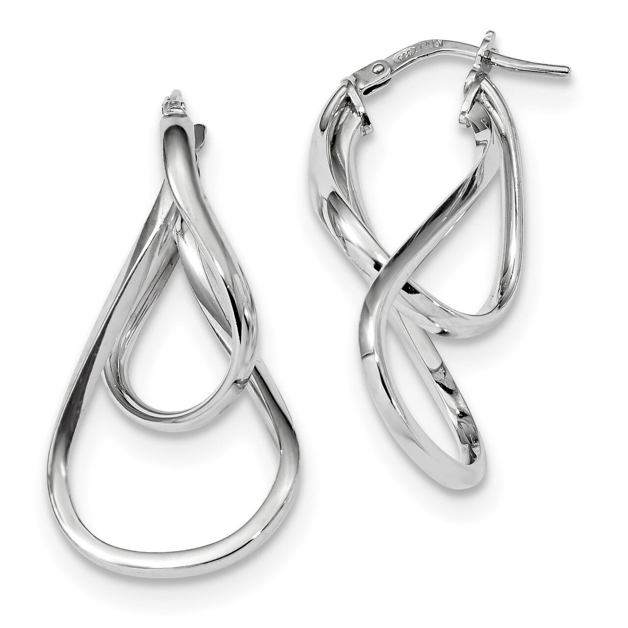 Fancy Hoop Earringss Sterling Silver Rhodium-plated Polished QE13177