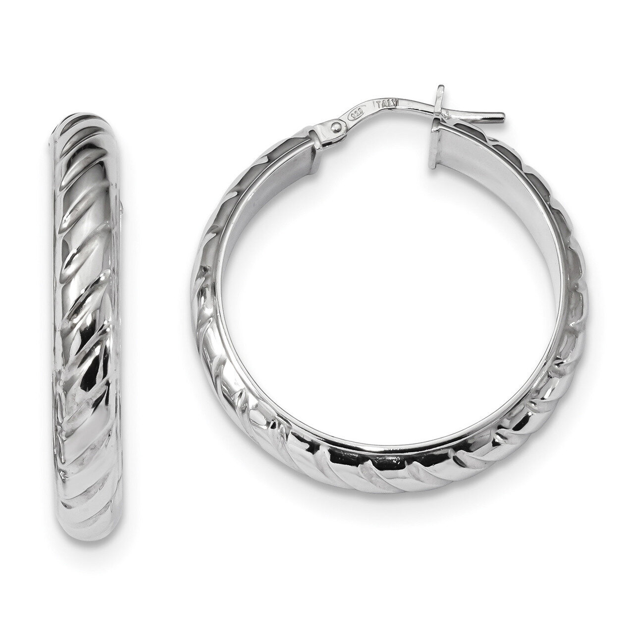 5mm Textured Hinged Hoop Earringss Sterling Silver Rhodium-plated QE13184, MPN: QE13184, 1911018566…