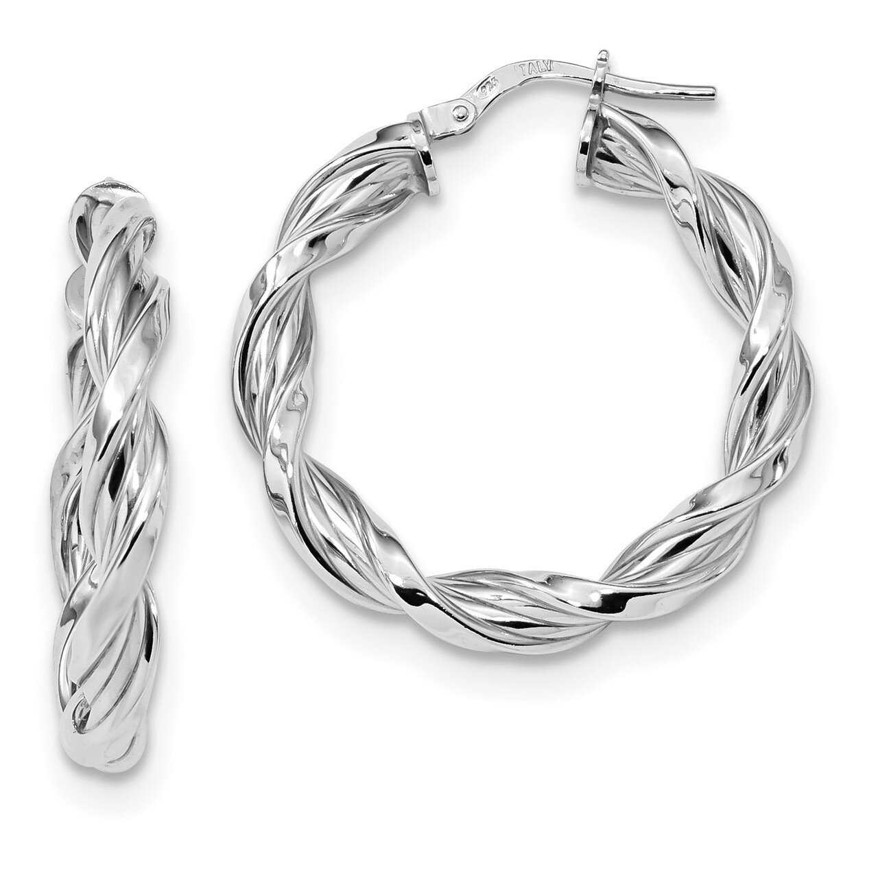 Twisted Hoop Earringss Sterling Silver Rhodium-plated Polished QE13194