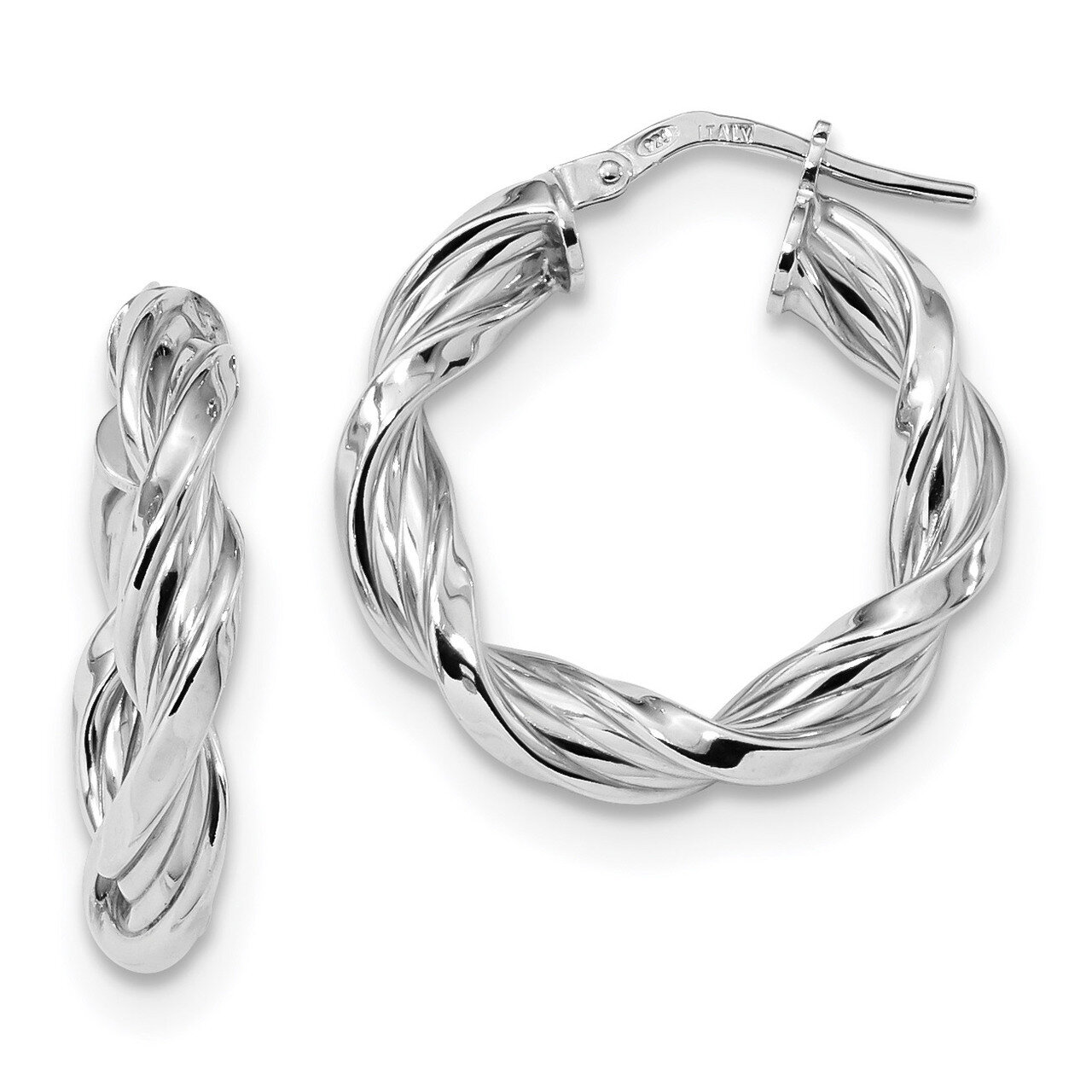 Twisted Hoop Earringss Sterling Silver Rhodium-plated Polished QE13195, MPN: QE13195, 191101233463