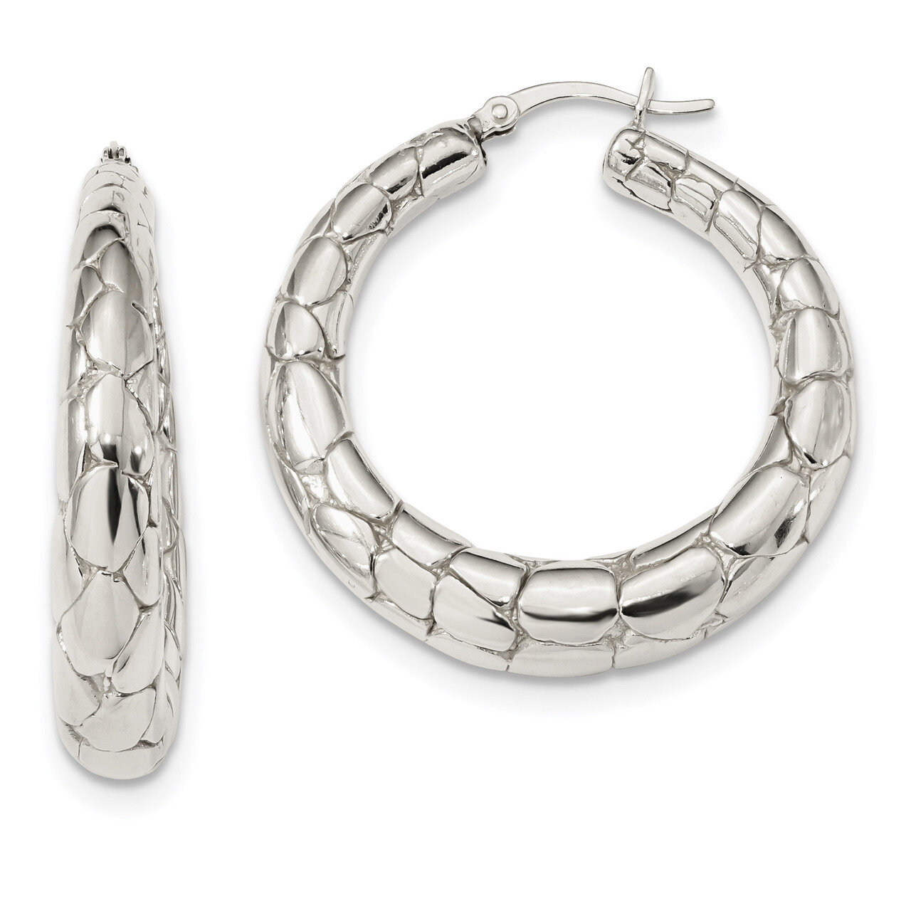 Textured Hoop Earrings Sterling Silver Polished QE13218, MPN: QE13218, 191101234460