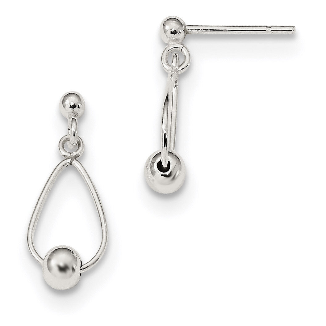 Teardrop with Bead Post Dangle Earrings Sterling Silver Polished QE13220, MPN: QE13220, 191101232886