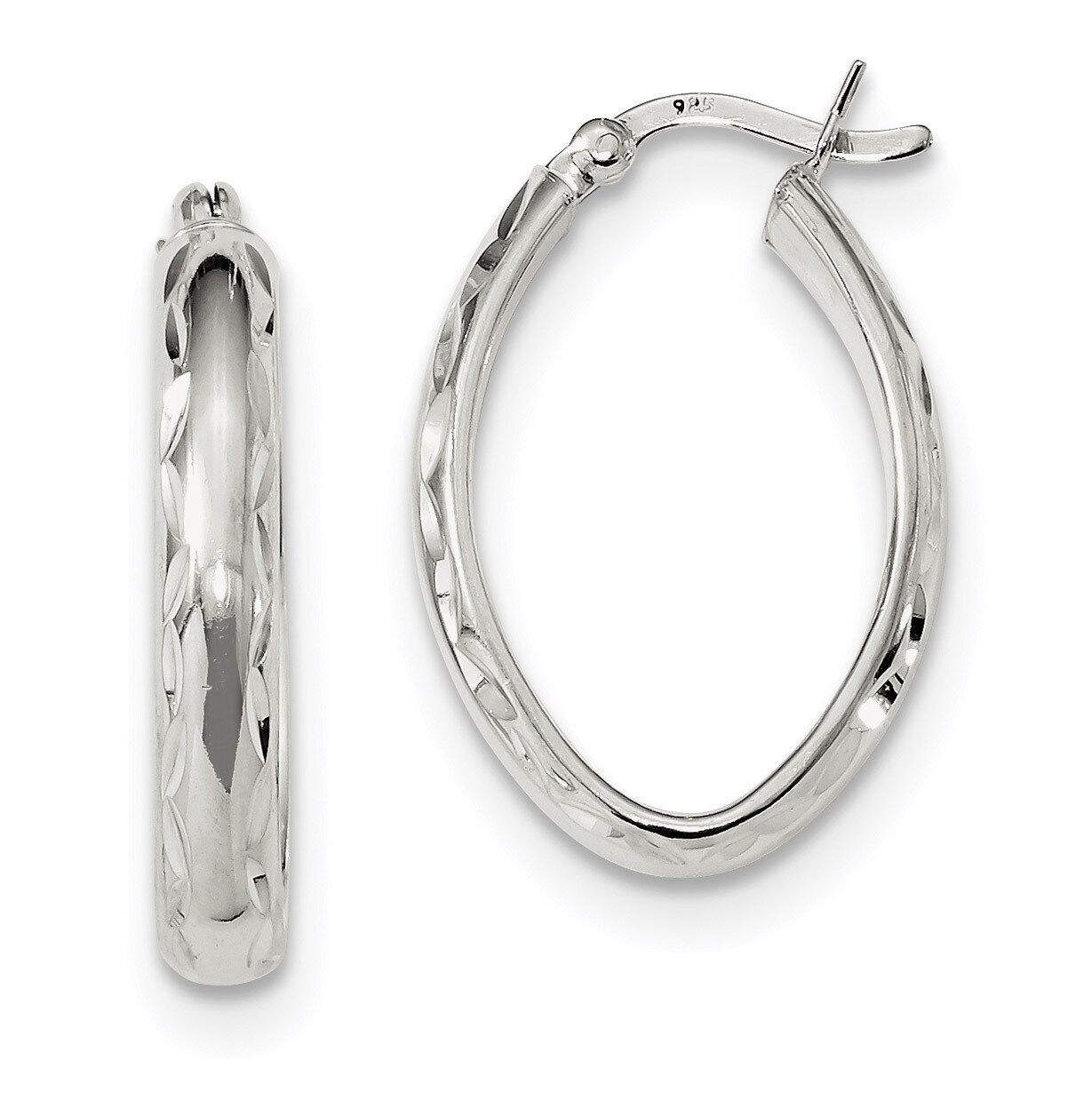 Diamond-cut Edge Oval Hoop Earrings Sterling Silver Polished QE13238