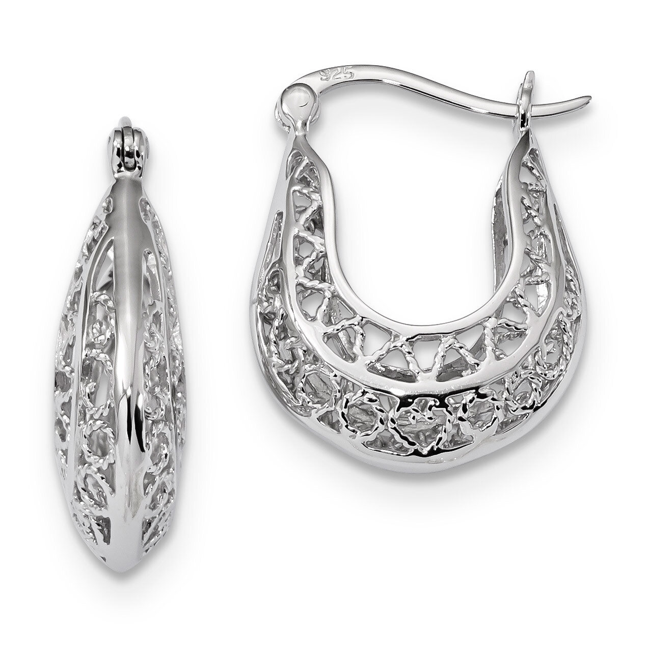 Filigree Hoop Earrings Sterling Silver Rhodium-plated Polished QE13246, MPN: QE13246, 191101233661