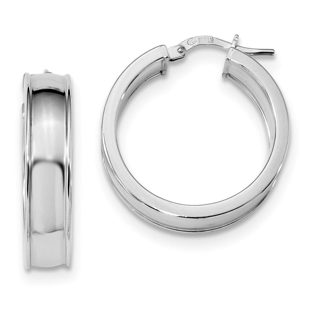 Beveled Edge Hoops Earrings Sterling Silver Rhodium-plated Polished QE13265