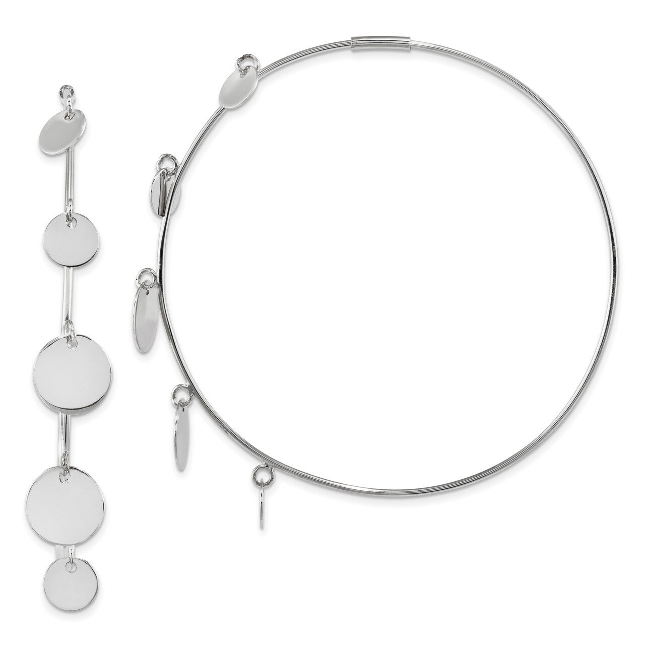 Discs Hoop Earrings Sterling Silver Rhodium-plated Polished QE13274, MPN: QE13274, 191101856686