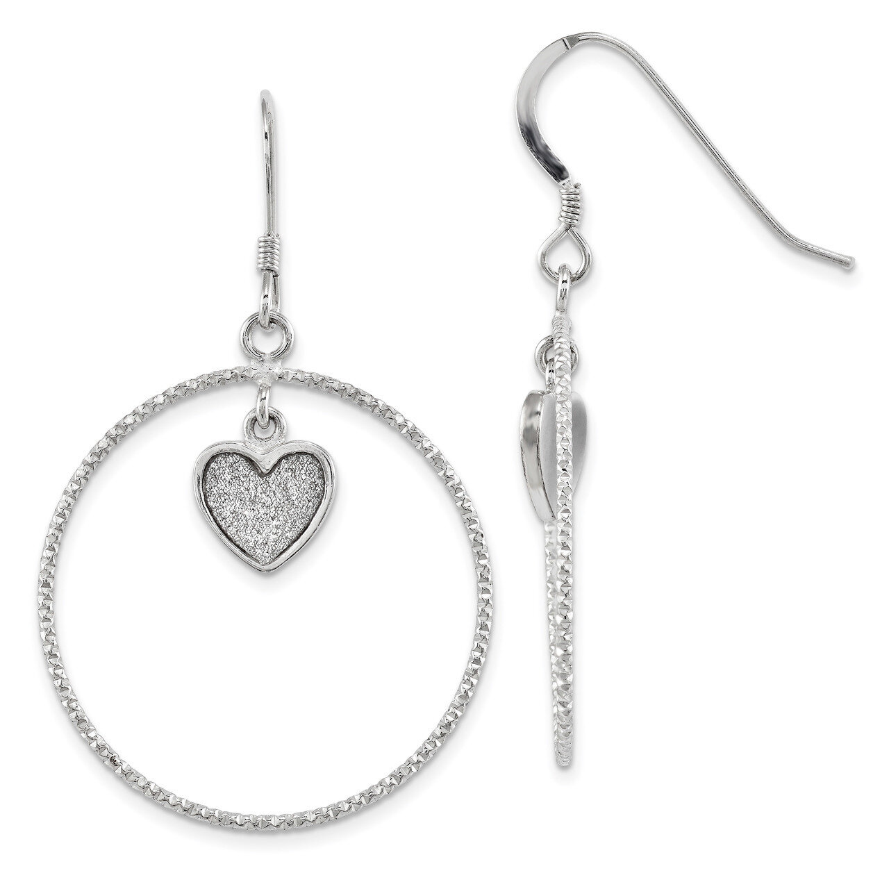 Diamond-cut Enamel Glitter Fabric Heart Circle Earrings Sterling Silver Rhodium QE13275