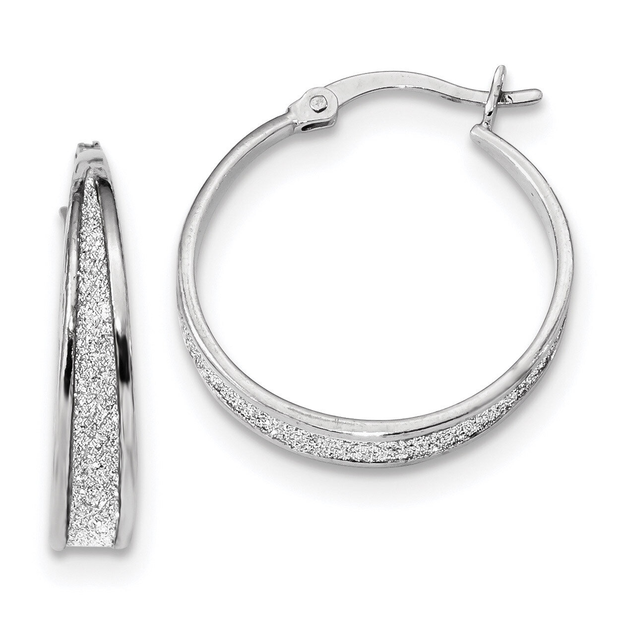 Enamel Glitter Fabric Tapered Hoop Earrings Sterling Silver Rhodium-plated QE13276
