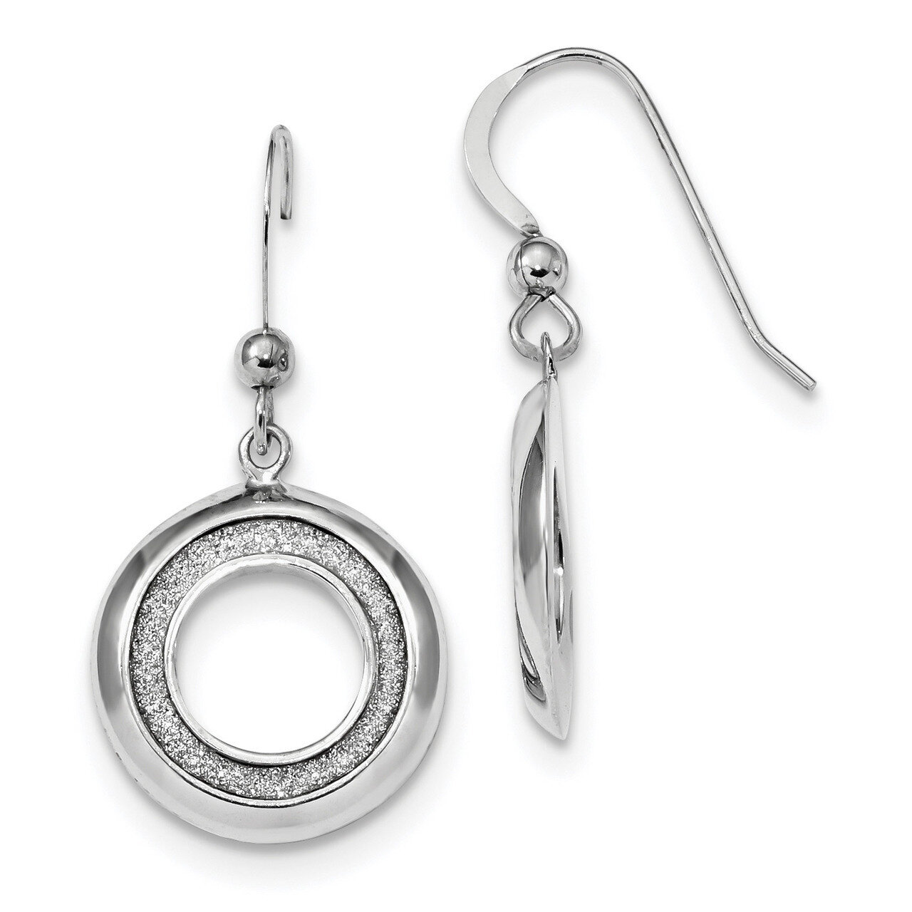 Enamel Glitter Fabric Circle Dangle Earrings Sterling Silver Rhodium-plated QE13282, MPN: QE13282, …