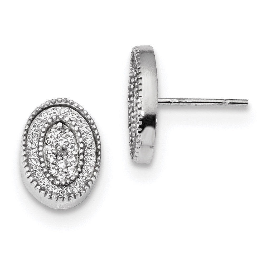 Enamel Glitter Fabric with CZ Diamond Oval Post Earring Sterling Silver Rhodium-plated QE13285, MPN…