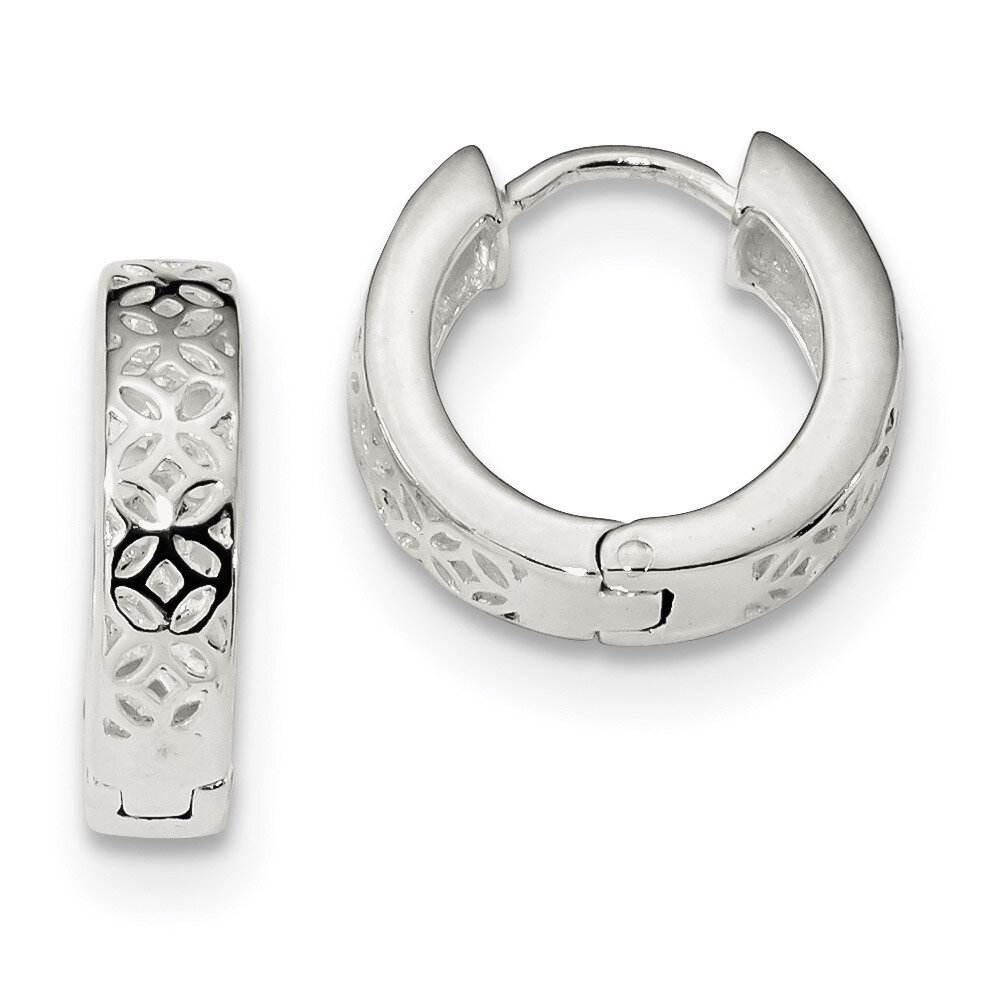 Cut-out Design Hinged Hoop Earrings Sterling Silver Polished QE13296, MPN: QE13296, 191101856693