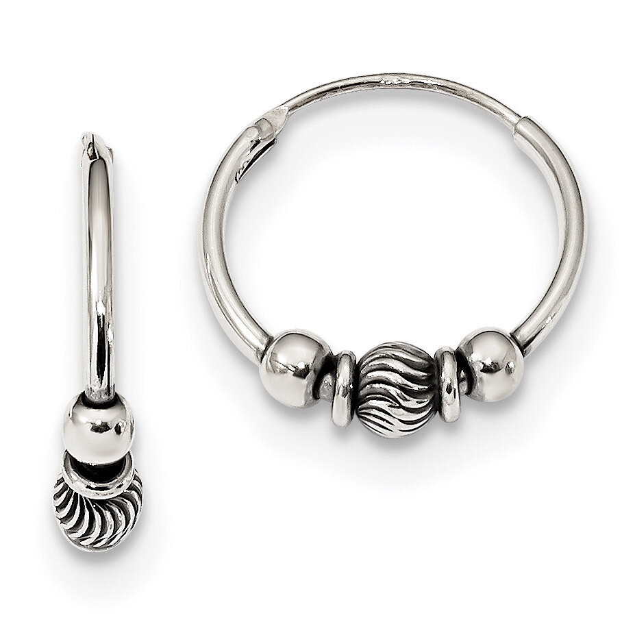 Beaded Endless Hoop Earrings Sterling Silver Antiqued QE13297, MPN: QE13297, 191101232909