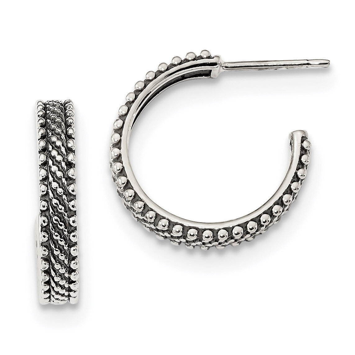 Medium Studded Hoop Earrings Sterling Silver Antiqued QE13304, MPN: QE13304, 191101232251