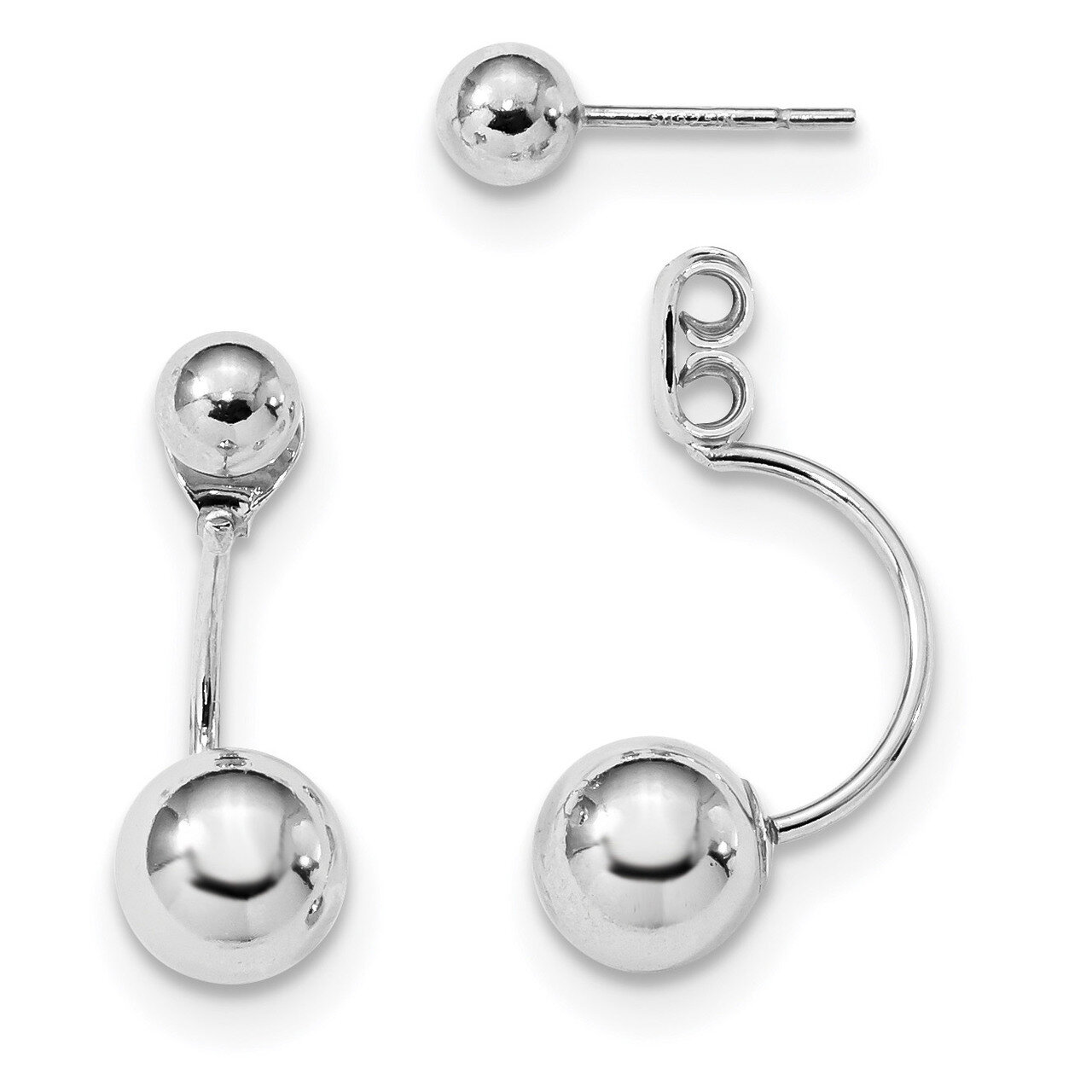 Front and Back Ball Post Earrings Sterling Silver Rhodium-plated QE13314, MPN: QE13314, 191101232220