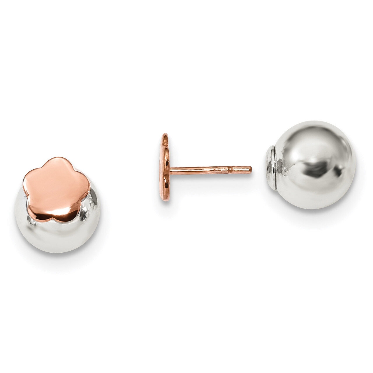 Rose-tone Flower Front Back Post Earrings Sterling Silver Polished QE13317, MPN: QE13317, 191101235…