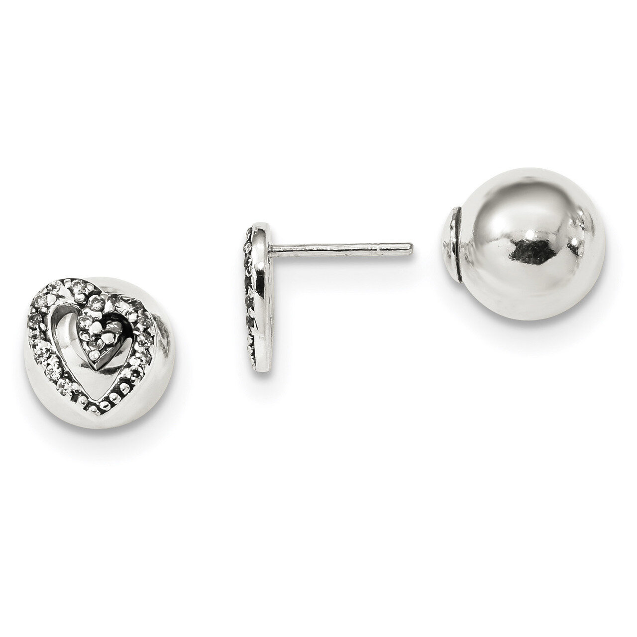 CZ Diamond Heart Front Back Post Earrings Sterling Silver Polished QE13320, MPN: QE13320, 191101234…